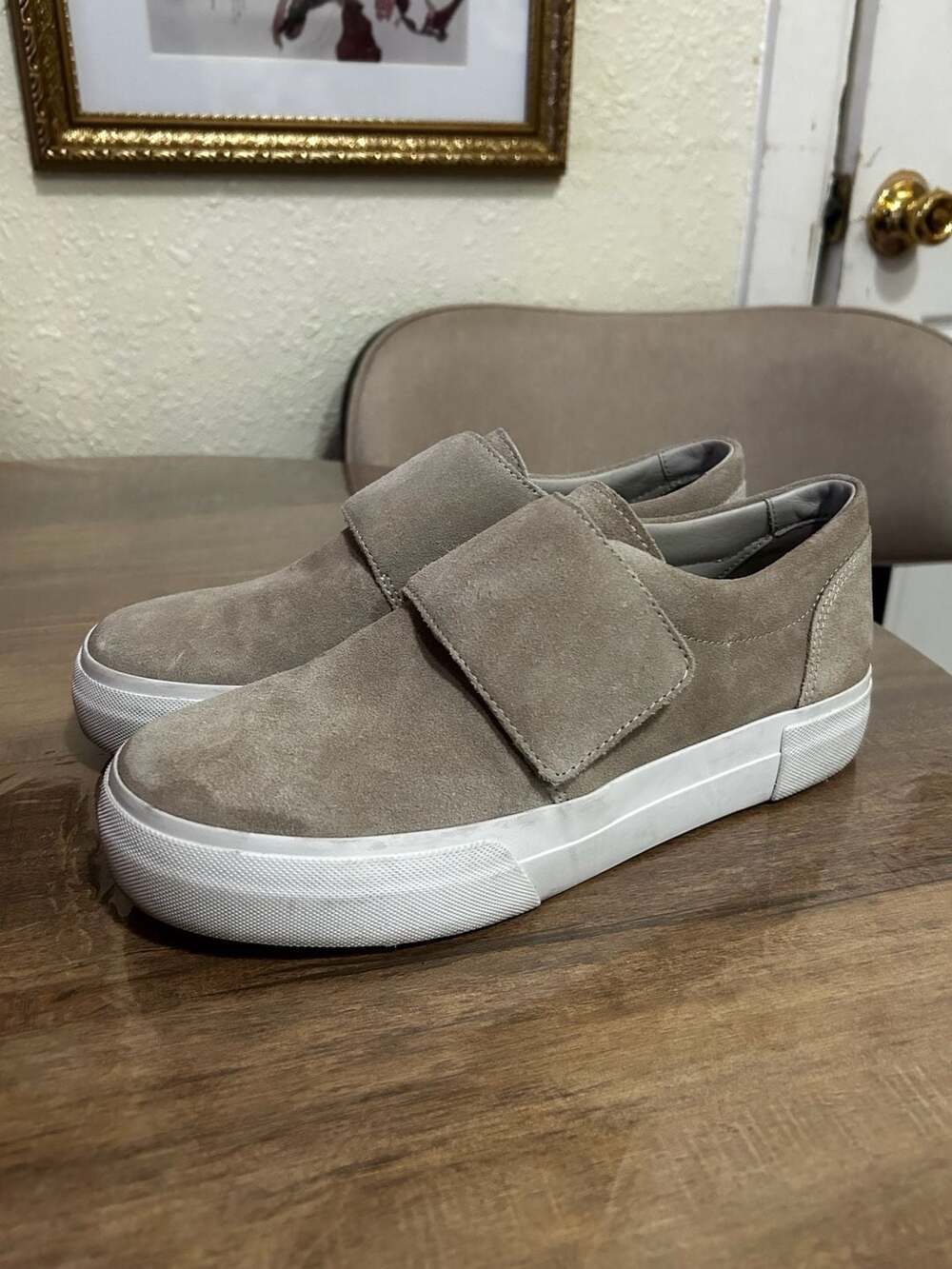 Vince Women's Gray Beige Cage Suede Skate Slip-On Platform Sneakers Shoes Sz 7.5